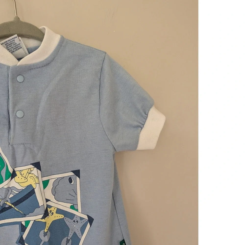 Vintage OshKosh Bgosh Toddler 3T Blue Summer Vacation Octopus Shirt Made in USA
